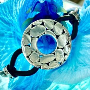 John Hardy Kali Sterling Silver Leather Bracelet  7.25"